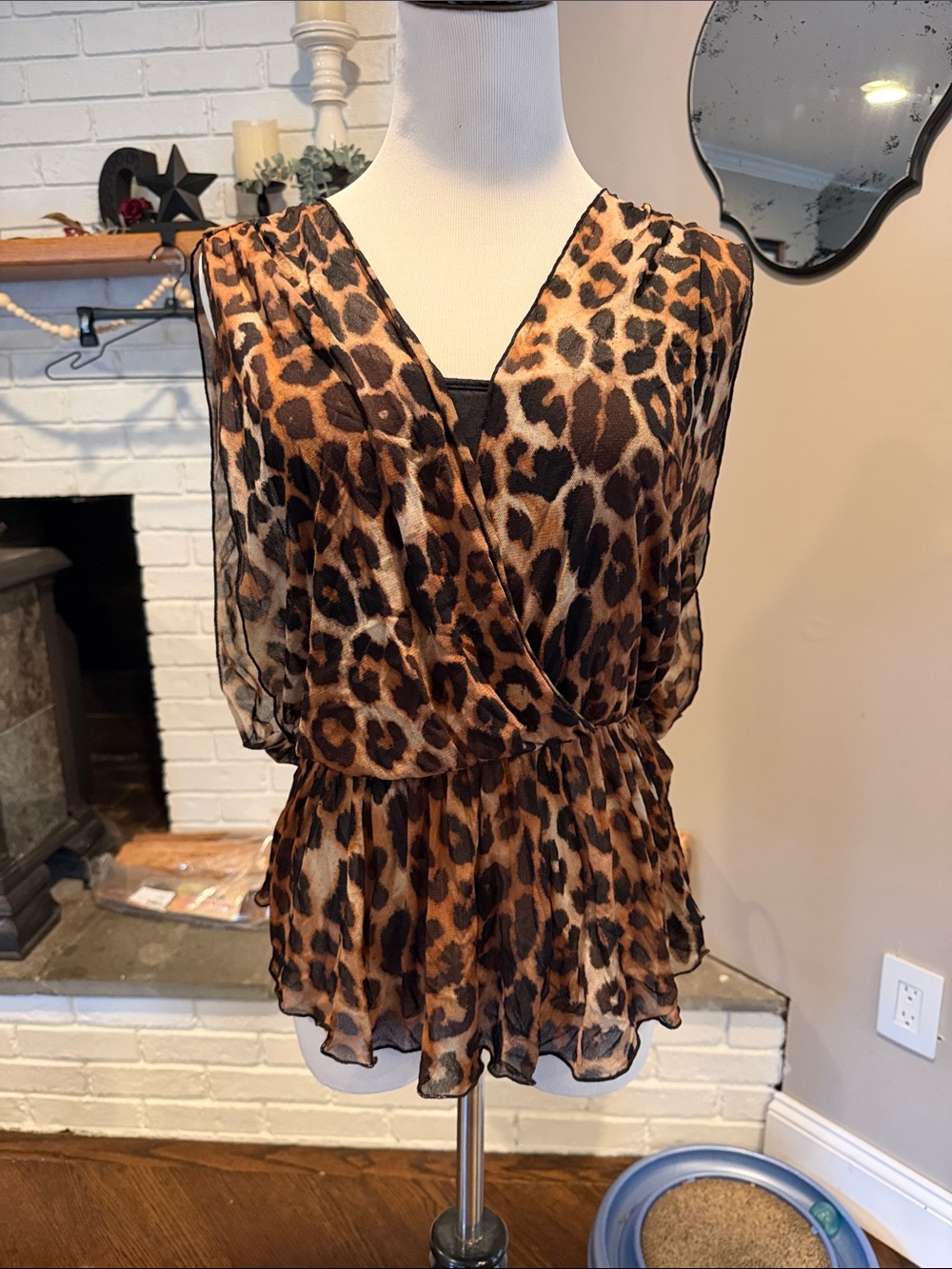 Vintage Y2K Express Sheer Leopard Faux Wrap Sleeveless Top | Size M
